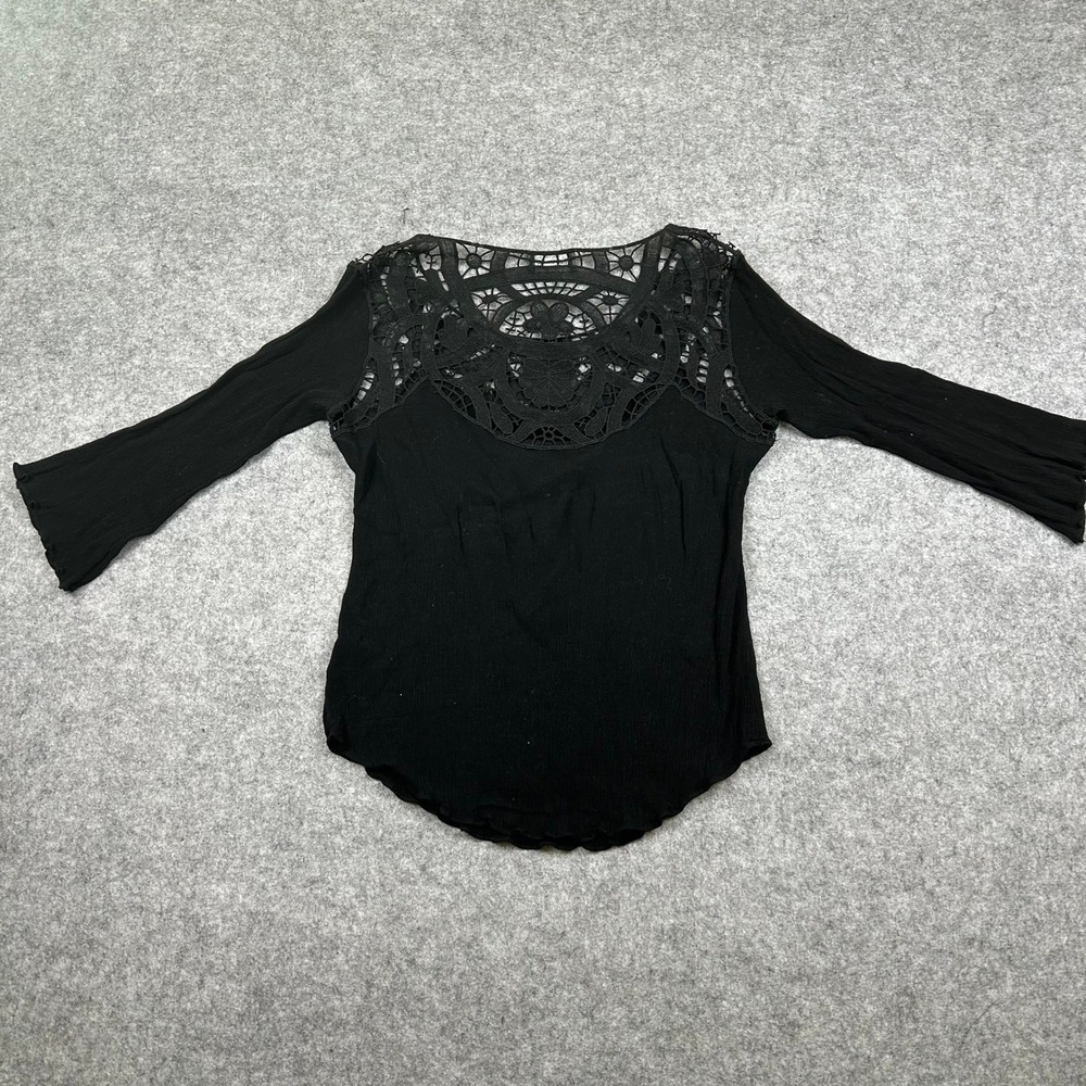EUC ASTR Black Witchy Whimsigoth Goth Crinkle Embroidered Lace Top Size Small S